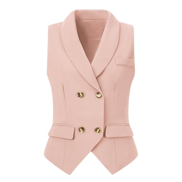Chaleco elegante para mujer con doble botonadura y solapa sin mangas Rosa S