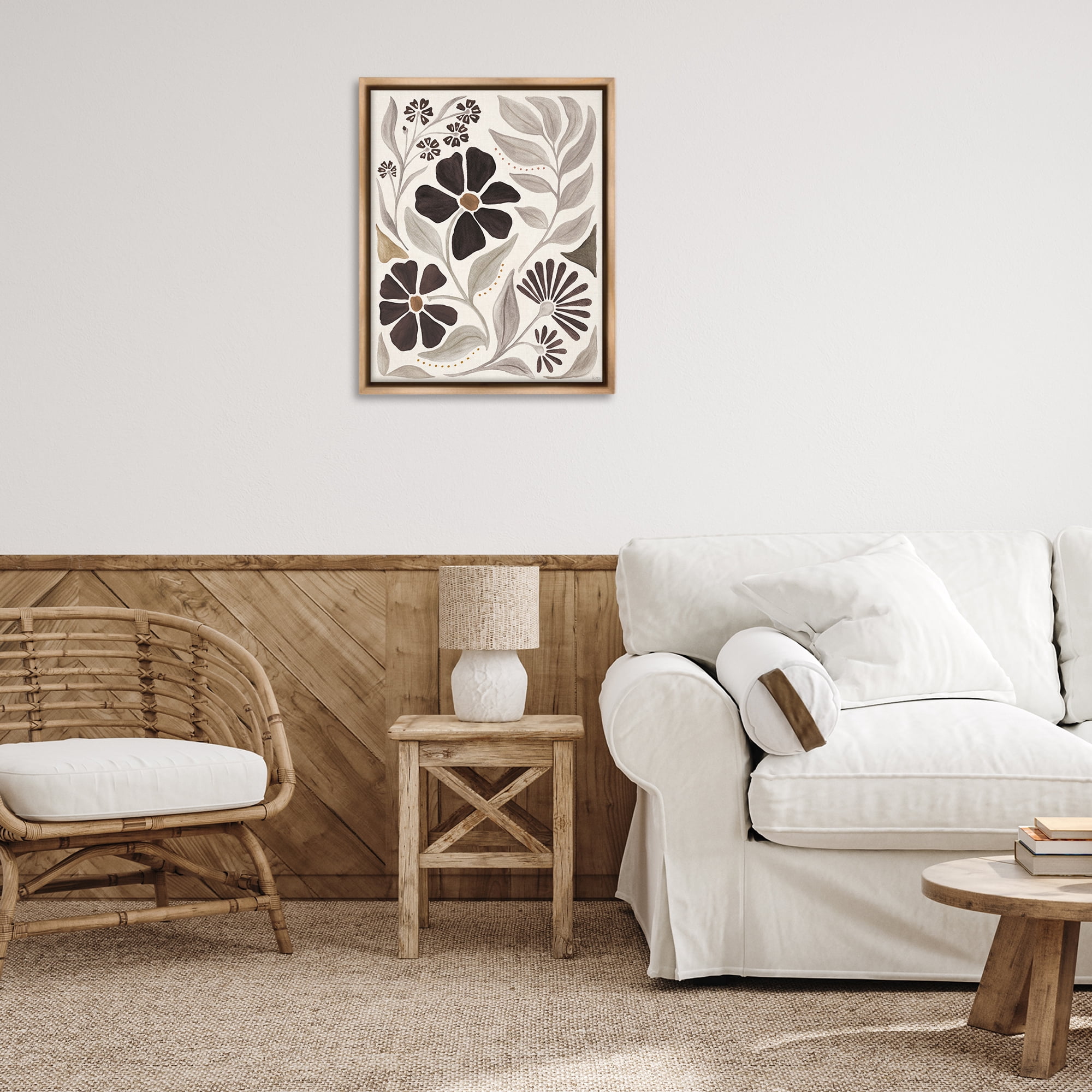 Stupell Industries Curving Boho Plants Botanical & Floral Painting Brown Floater Framed Art Print Wall Art, 25 x 31