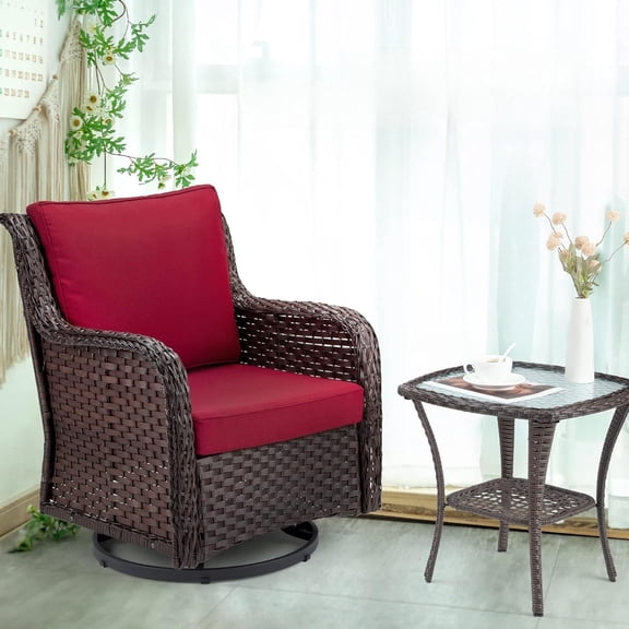 QinaQin 3PC Outdoor Swivel Wicker Glider Patio Chairs with Table Set,Outdoor Bistro Set with Overstuffed Washable Cushions,Red
