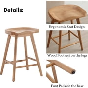 Guyou Backless Counter Stools Set of 4, 24 Inch Rustic Farmhouse Wooden Saddle Stools, Bar Stools for Kitchen Island Bar Bistro, Brown