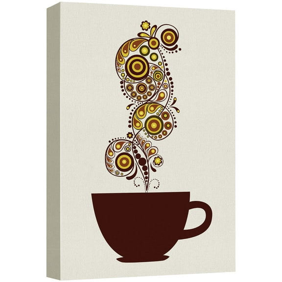 wall26 Canvas Wall Art - Cup of Coffee with Floral Pattern - Giclee Print Gallery Wrap Modern Home Art Ready to Hang - 32x48 inches
