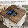 thumbnail image 6 of OKD Farmhouse Nightstand, 3 Drawer Wood Side Table with Charging Station for Bedroom, Living Room - Antique White, 6 of 9