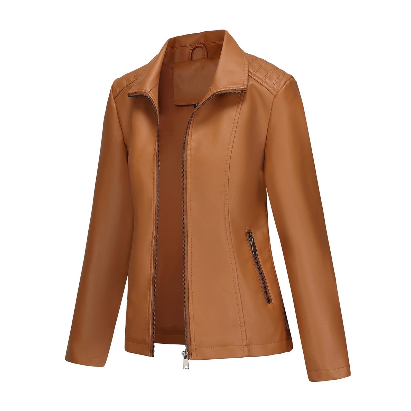 CHUMUD Women's Faux Leather Jacket with Zipper Pockets Motorcycle Fashion Zip Up Coat Trendy Going Out Jackets