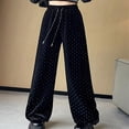 thumbnail image 2 of XAOFW Women's Casual Pants High Waist Velvet With Rhinestone Loose Fit Straight Leg Trouser Outdoor Activities Soft Breathable Trousers, 2 of 7