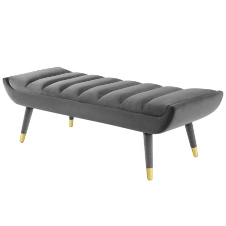 Contemporary Modern Urban Designer Living Room Lounge Club Lobby Accent Chair Bench, Velvet Fabric, Grey Gray