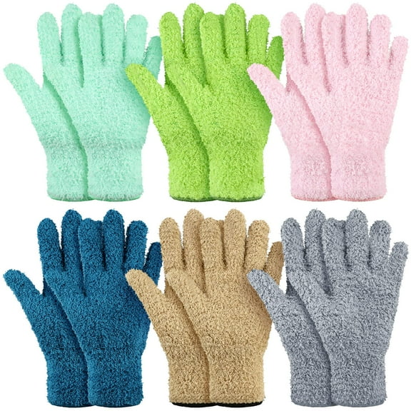 6 Pairs Microfiber Dusting Gloves, Dusting Cleaning Gloves Microfiber Gloves for Plants House Blinds Car Dust Mitt (Fresh Color,Medium)