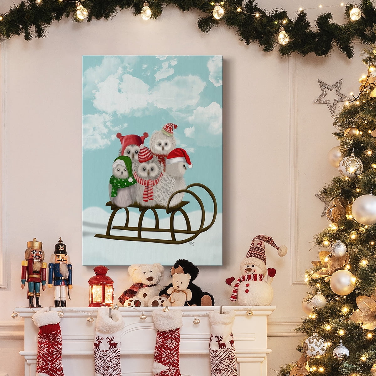Christmas Christmas Owl Sled- Gallery Wrapped Canvas