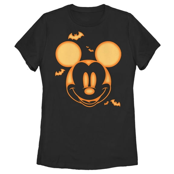 Women's Mickey & Friends Halloween Pumpkin Face  Graphic Tee Black 2X Large