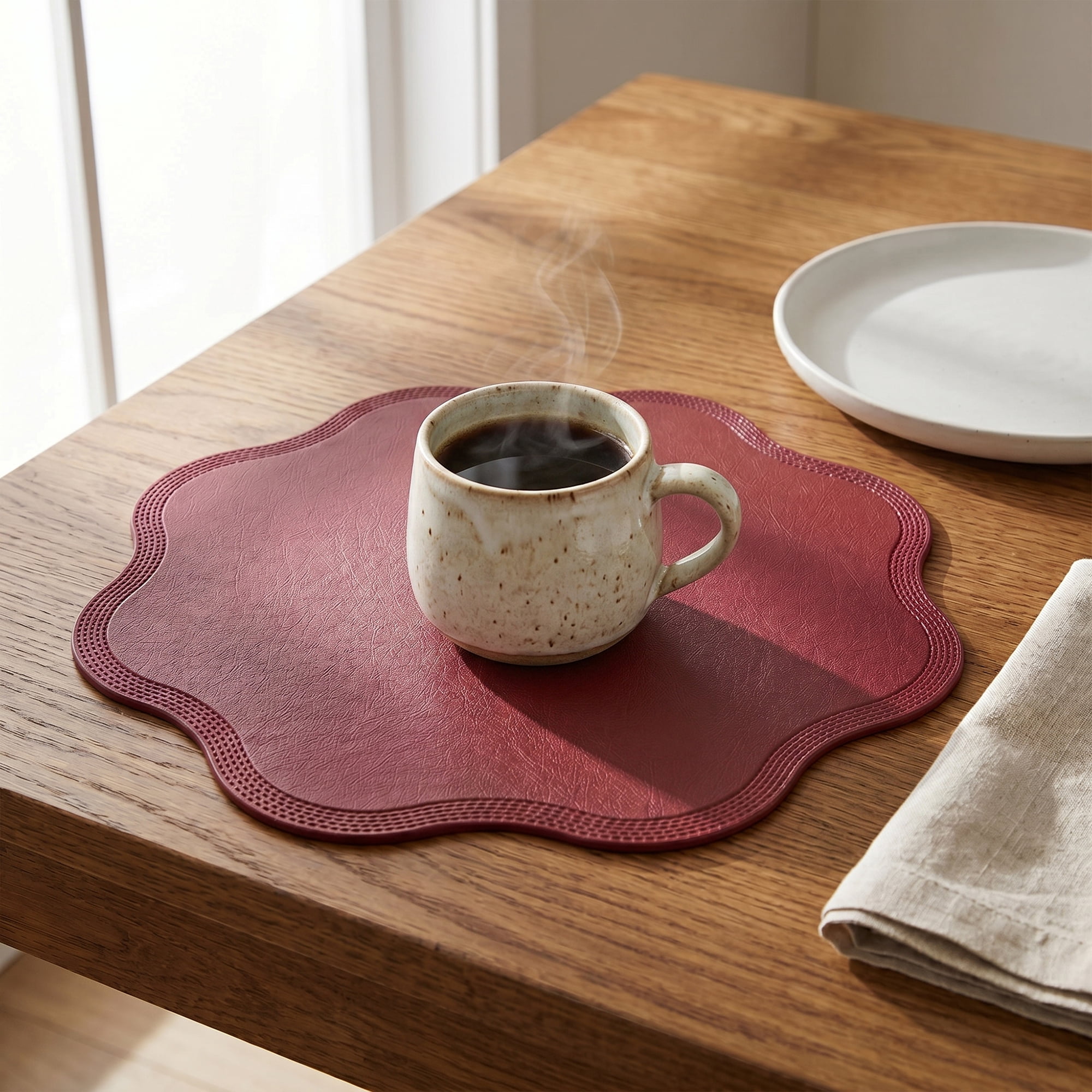 Unique Bargains Set of 6 Faux Leather Placemats for Kitchen Table Decor Red 15"x15"