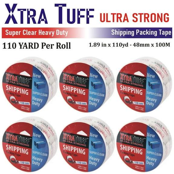 XTRA TUFF Ultra Strong Super Clear Heavy Duty Shipping Packaging Tape - 110 Yard Per Roll (6Pk)