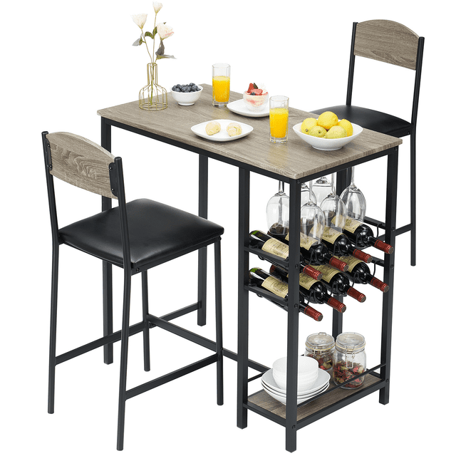 Modern Bar Table and Chairs Set for 2, Counter Height Dining Furniture with PU Upholstered Stools, Backrest & Footrest – Gray / Retro Color, 2-Pack / 4-Pack / 1+2 Set Options