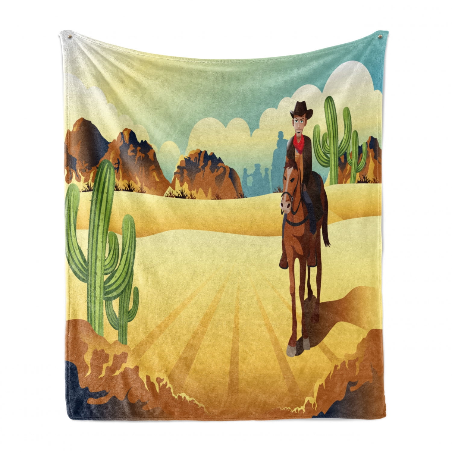 Western Horse Soft Flannel Fleece Throw Blanket, Country Themed Clipart