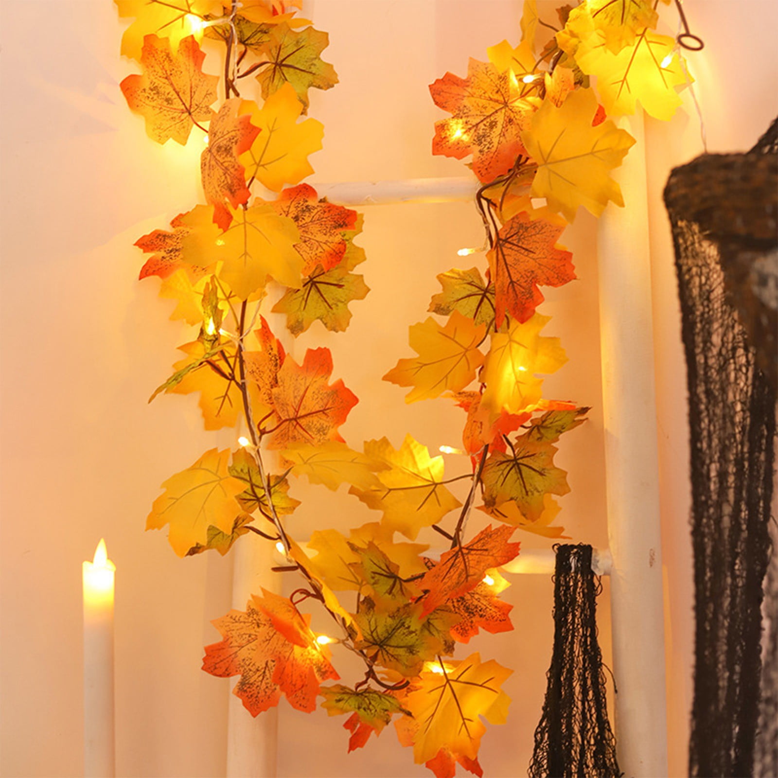 VibHome Outdoor Solar Lights Harvests Festival Thanksgiving LED Light String Pumpkin Maple Leaf Vines Light String Solar Outdoor Holiday Decorative Lights