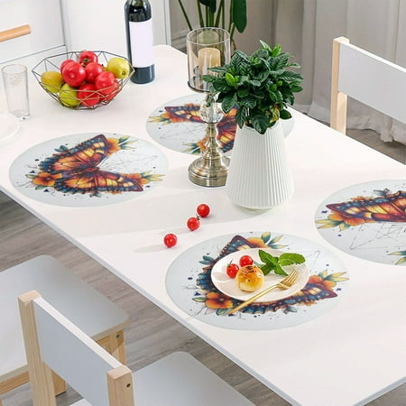 

Round Grid Placemat One Sizex6 Round Placemat PVC Plate Mat，15.4 Inch Non-Slip and Heat Resistant Table Placemat Dining Room Placemat Cool Colored Butterfly