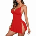 thumbnail image 4 of Sakmal Side Split Moomoo Dresses for Women Lightweight Short Red Sleepwear Sleeveless Lace Chemises for Women, 4 of 4