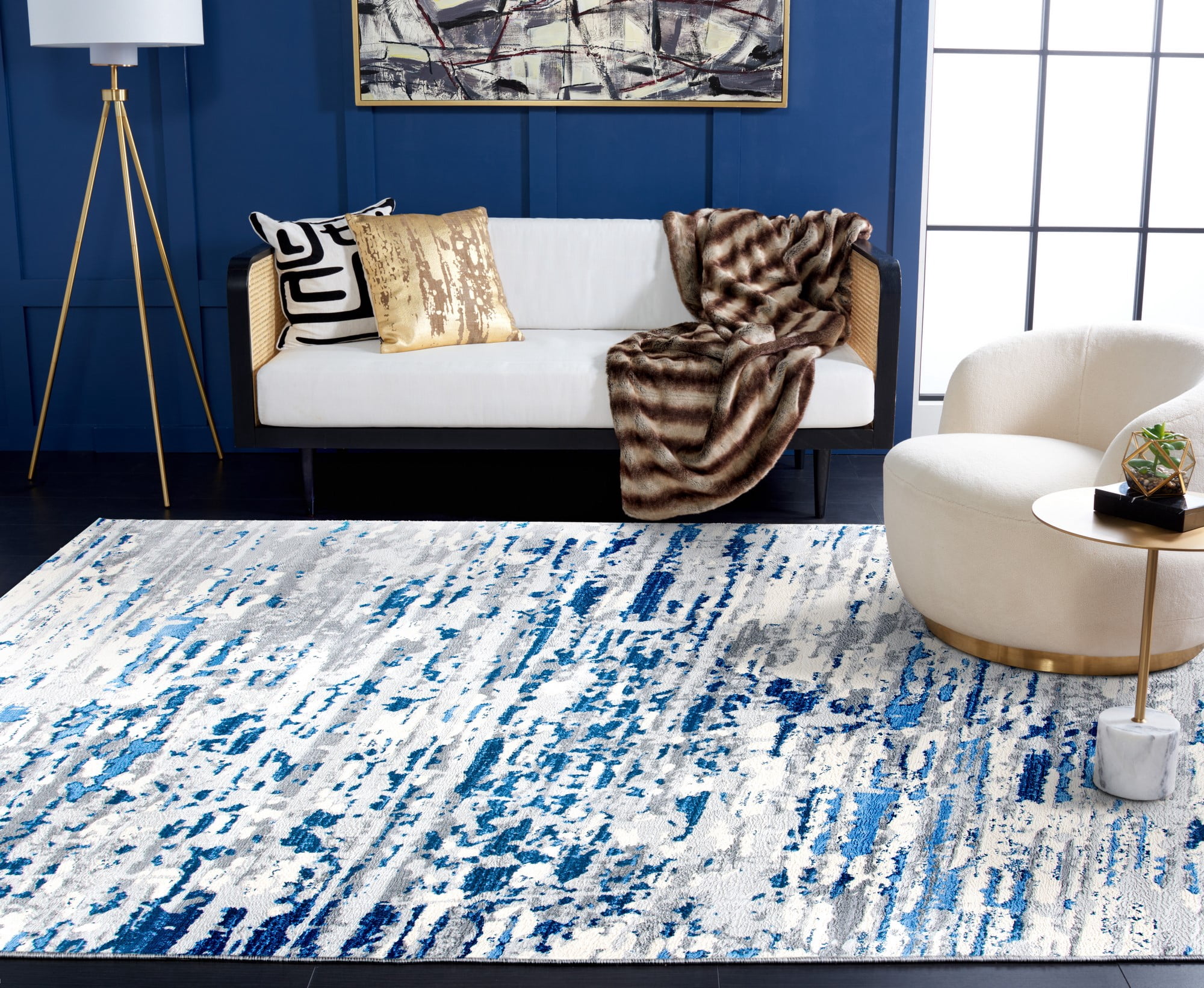 SAFAVIEH Jasper Brandt Abstract Overdyed Area Rug, Ivory/Blue, 12' x 18'