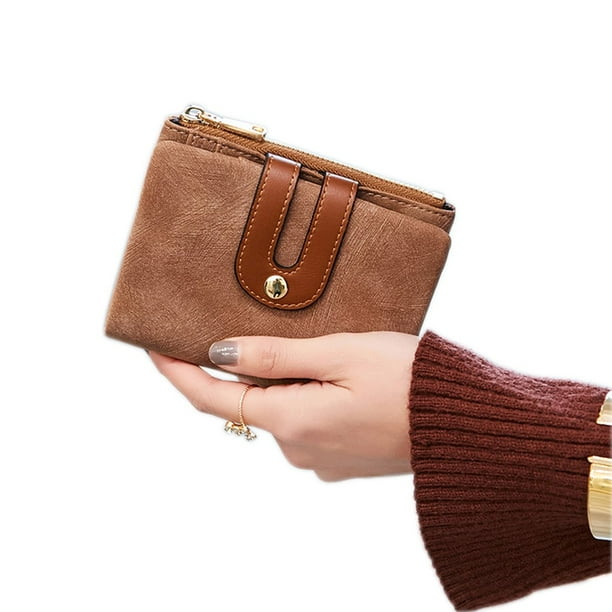 Women S Rfid Small Bifold Leather Wallet Ladies Mini Zipper Coin