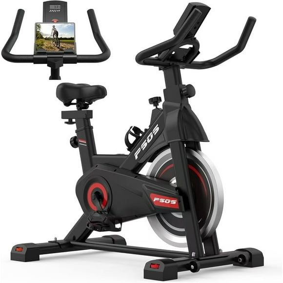 Indoor Cycling Exercise Bike - 330 lb Capacity, Quiet Belt Drive, 4-Way Adjustable Seat & 2-Way Handlebar, Magnetic Resistance, Home Cardio Training Bike - Red or Grey