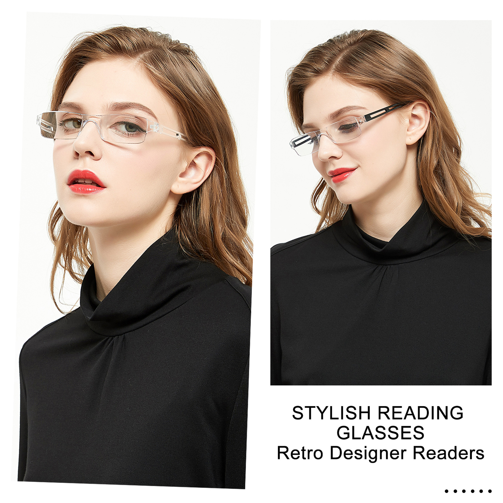 WEMOOTANTS 4 Pairs Frameless Reading Glasses Women Men Narrow Blue Light Blocking Readers 2.0 (2*Black+Blue+Clear)