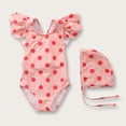 thumbnail image 2 of Riecok Swimsuit Toddler Girl Summer Ruffle Sleeve Bathing Suit Cute Printed Beach One Piece Swimwear with Hat, 2 of 5