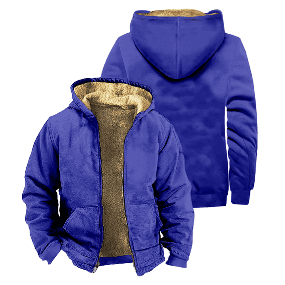 Solid Colors Zipper Hoodie Men's Long Sleeve Jacket Fashion Streetwear Thickened Winter Coat