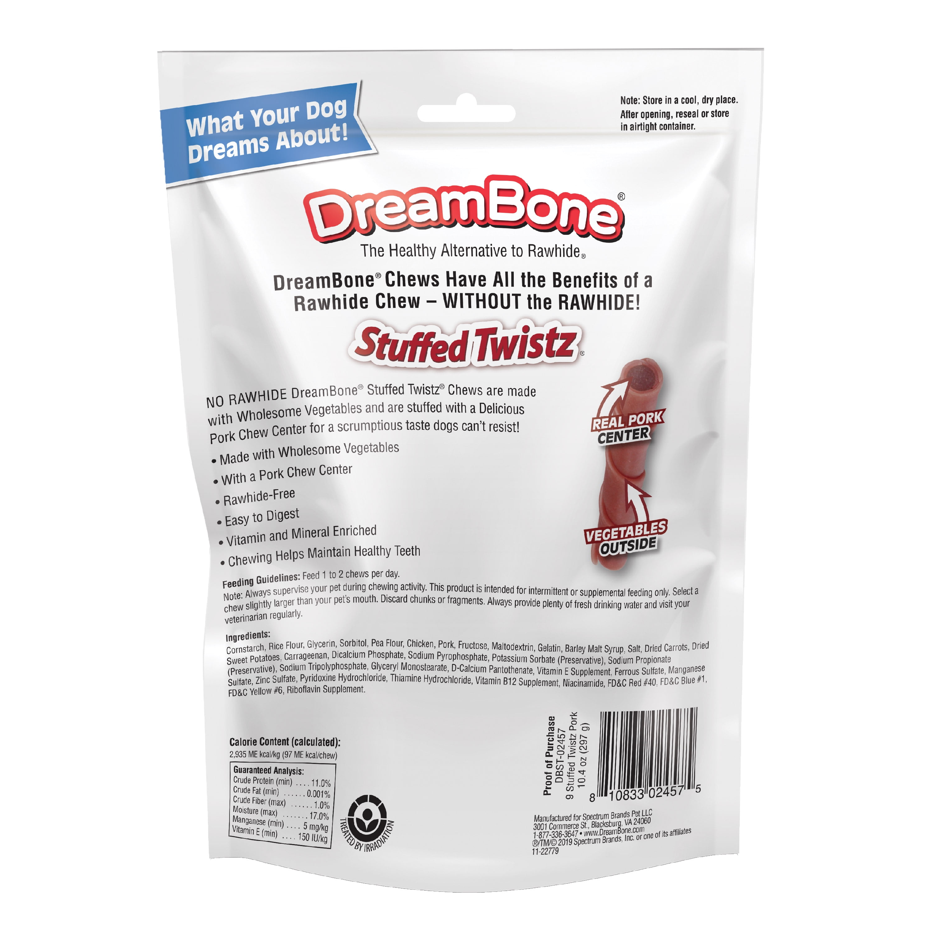 DreamBone Stuffed Twistz Rawhide-Free Chews for Dogs, with Real Pork, 9 Count