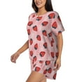 thumbnail image 2 of Kdxio Strawberries Print Pajamas Sets for Women Short-Sleeved Pjs with Lounge Shorts Two Piece Sleepwear S-4XL, 2 of 9