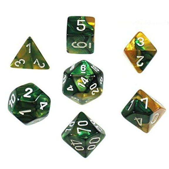 Chessex Gemini Polyhedral Gold-Green/White 7-Die Set