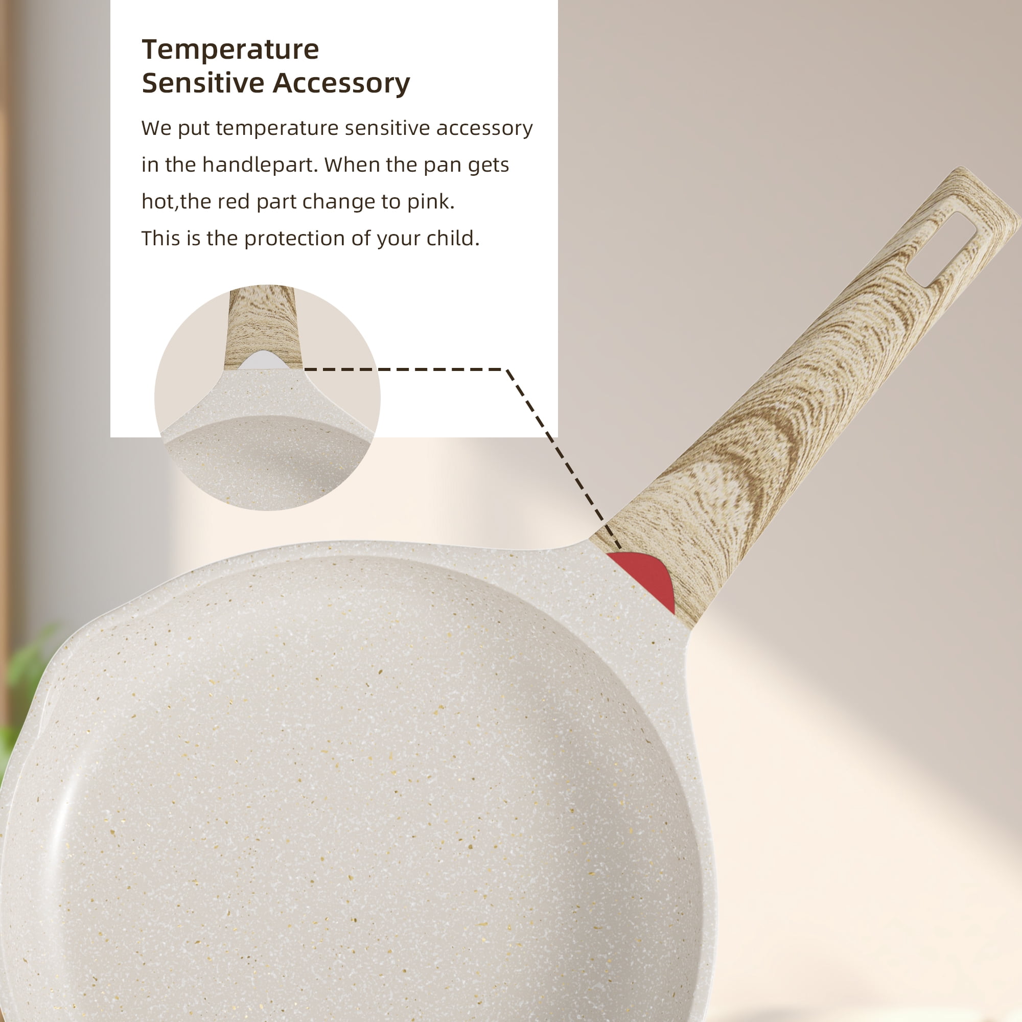 Caannasweis Nonstick Granite Frying Pan Set, 3 Pieces, Aluminum Cooking Pans, Beige