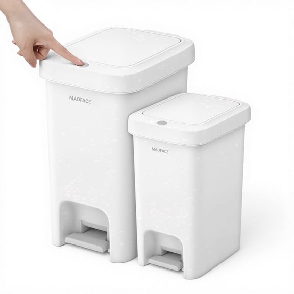 Maoface Bathroom Trash Can with Lid, 2 Pack 5.7 Gallon & 2.7 Gallon Garbage Can, Slim Plastic Waste Basket with Pop-Up Lid for Bathroom, Bedroom, Office, Living Room, White