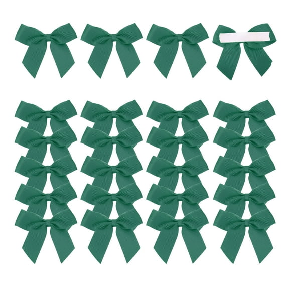 24Pcs Mini Grosgrain Ribbon Bow 2" Self Adhesive Flower Bows Dark Green