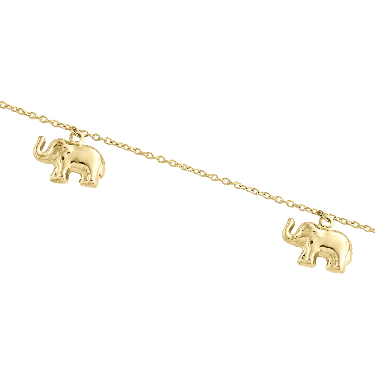 14K Yellow Gold Fancy Link Chain Statement 10mm Elephant Charm Anklet 9"+ 1" Ext