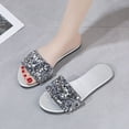 thumbnail image 3 of Mepaouo Women's Rhinestone Flat Sandals Round Open Toe Sequin Band Slide Summer Dressy Shoe Size 7.5, 3 of 5