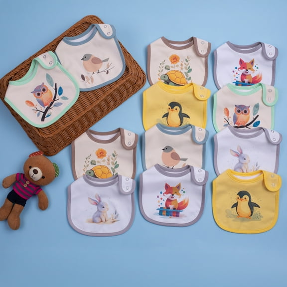 12-Pack Waterproof Baby Bibs for Boys & Girls | Absorbent Cotton with Adjustable Snaps for Feeding, Teething & Drooling