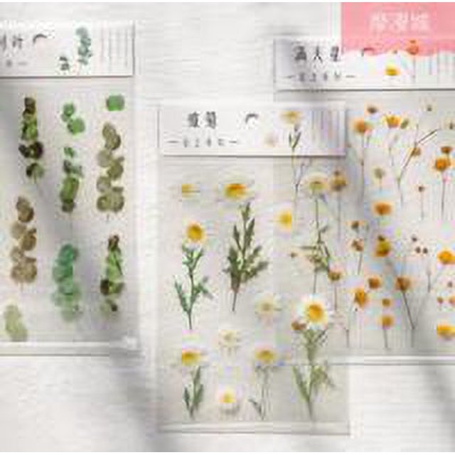 kurtrusly PET Stickers Flower Series Small Fresh Plant Material Handmade Booklet DIY Alien Decorative Stickers