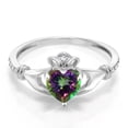 thumbnail image 2 of Gem Stone King 10K White Gold Green Mystic Topaz and White Diamond Irish Celtic Claddagh Ring for Women (1.01 Cttw, Heart Shape 6MM, Available 5,6,7,8,9), 2 of 6