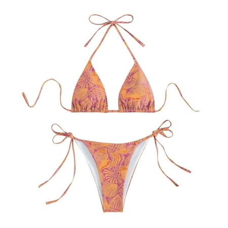 ZQGJB Plus Size Women s Floral Printed Bathing Suit Halter Boho Floral Printed Summer Beach Swimsuit Bikinis Set Swimwear(Yellow XL)