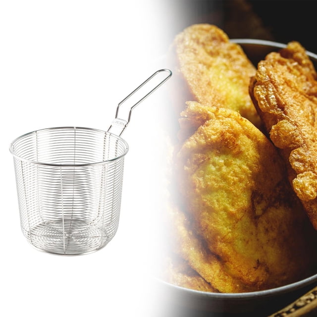 Cesta de freír,Canasta de freing malla fina canasta de fry mango largo,Cesta de alevines profundos multifuncionales acero inoxidable,Cesta de shing de freír con chips francés de malla de
