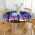 thumbnail image 3 of Waterproof Round Tablecloth with Summer Beach Palm Trees and Tropical Palm Trees Designs, Elastic Fitted Vinyl Table Cover with Backing, Ideal for Indoor Dining and Outdoor Use, 3 of 7