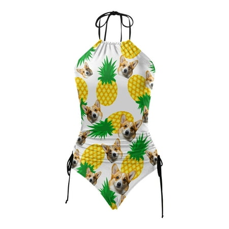 HABDGIKS 2 Piece Swimsuit for Women 2025 Summer Stylish Diy Casual Print for Pool Beach Halter Thongs Cut Out Swimsuit