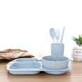 thumbnail image 3 of 6PCS/Set Eco-friendly Wheat Straw Tableware Set Unbreakable Children Dinnerware Set Comes with Plate Bowl Cup Spoon Fork and Chopsticks (Blue), 3 of 9