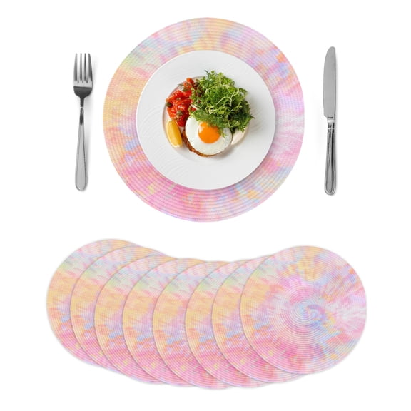 Rainbow Color Round 13 Inch Placemats Set of 8, Fantasy Colorful Ombre Swirl HeatResistant Non Slip Place Mats for Dining Table, Wipeable Braided Kitchen Table Mats for Housewarming