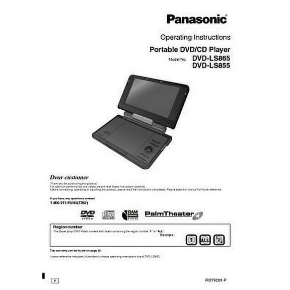 Panasonic DVD-LS855 DVD-LS865 DVD Player Owners Instruction Manual REPRINT