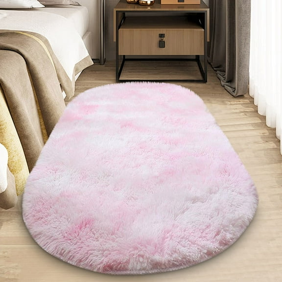 Oval Rugs for Living Room,23.6x63 inch Tie-Dyed Large Fluffy Shag Modern Living Room Rug, Thick Ultra Soft Shaggy Bedroom Rug, Anti Slip Big Neutral Washable Rugs for Kids Nursery