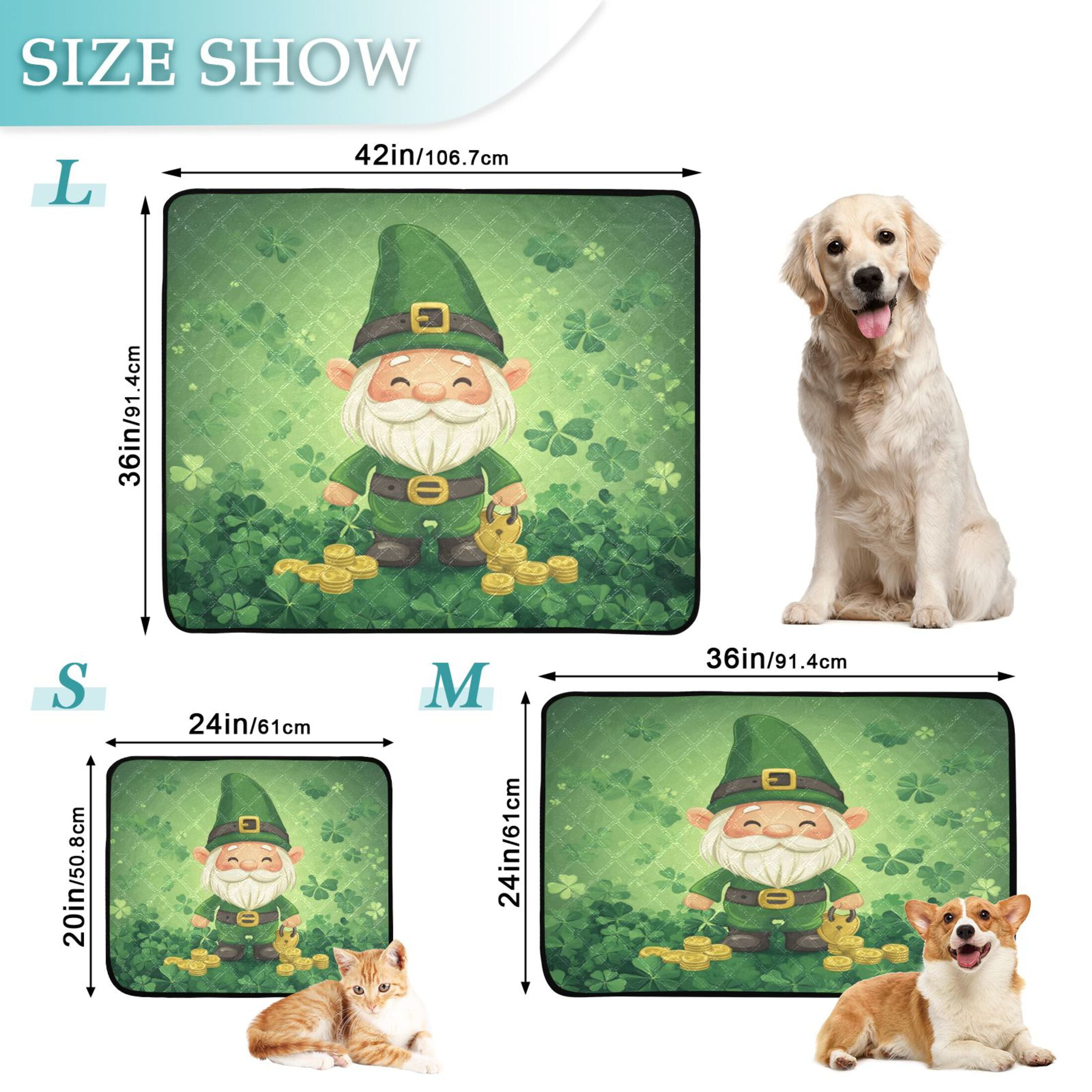 Qxltty St Patricks Gnome Cat litter Pads Pet Set of 3 Diaper Mats Center Anti-leakage Layer Absorbent Soft and Comfortable