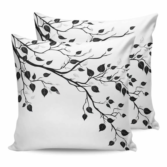 Pillow Covers 20x20 Set of 2, Black Botanical Throw Pillow Covers Decorative Couch Cushion Cover, Watercolor Summer Botanical Microfiber Soft Square Pillowcases for Bedroom Living Room Sofa