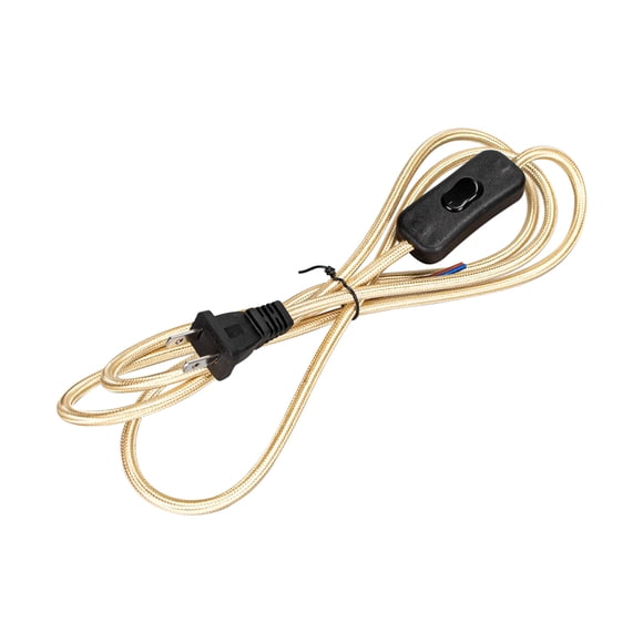 FSLiving Gold Zig Zag Fabric Plug in Cord with Button Switch Decorative Stylish Flat Plug Stripped Ends Ready for Wiring Industrial Vintage Retro DIY Projects, 5.9'/1.8M