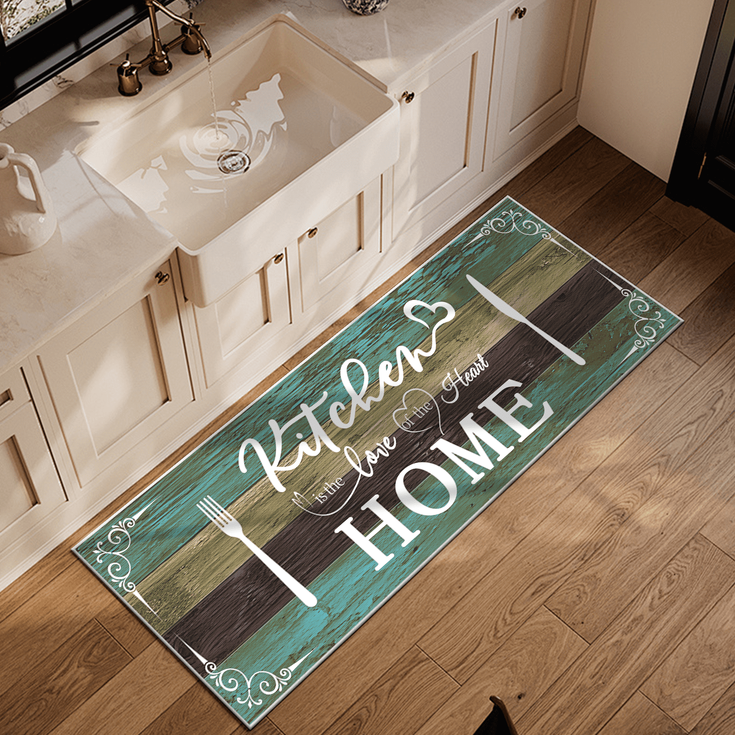 Kitchen Rug Sets 3 Piece, Washable Non-Slip Soft Polyester Kitchen Floor Mats with TPR Cotton Backing, Farmhouse Area Rugs for Kitchen Laundry Hallway Bathroom
