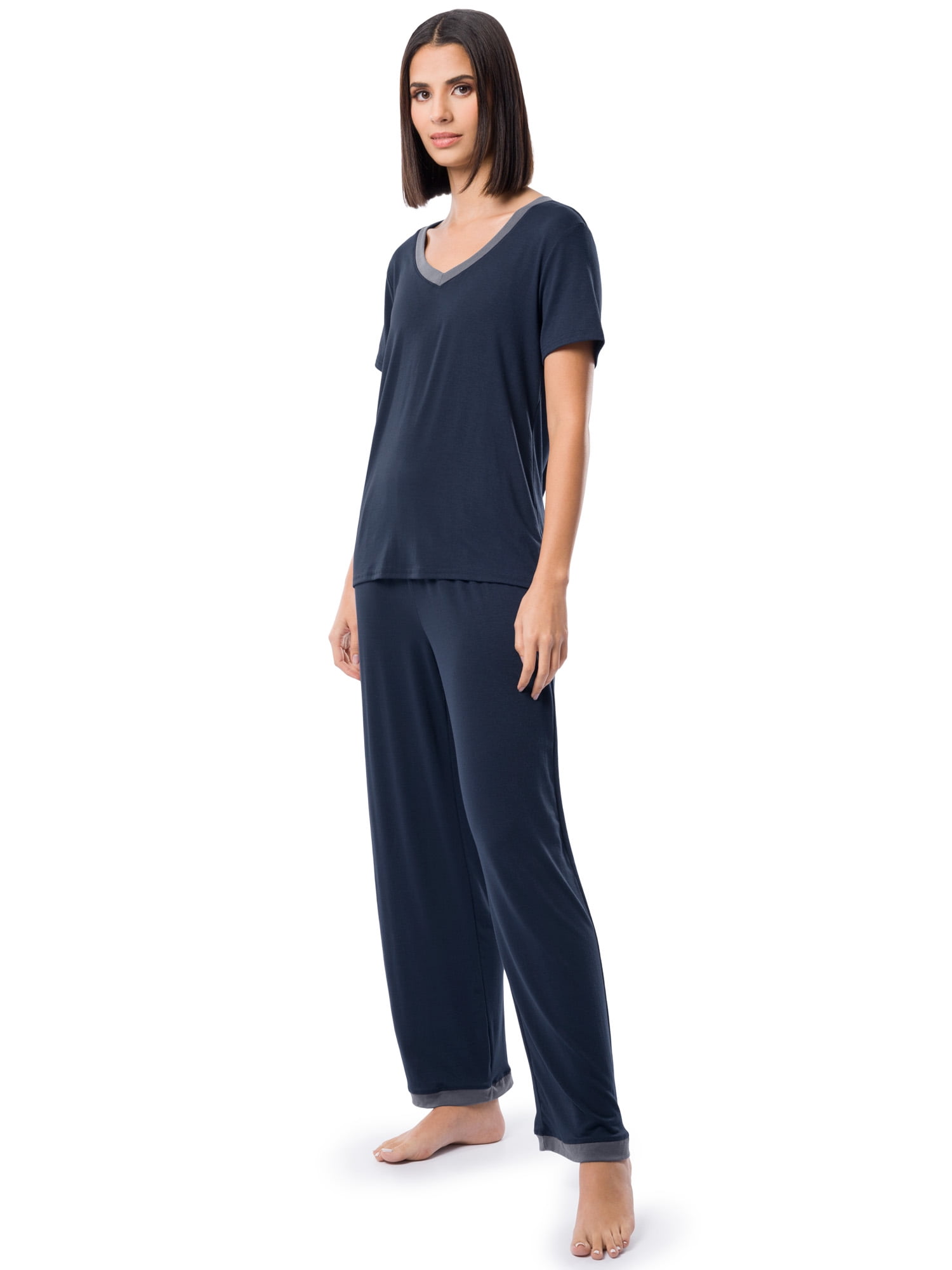 Fruit of the Loom Women's Soft & Breathable V-Neck Short Sleeve Top & Pajama Pant Set, Sizes S-4X