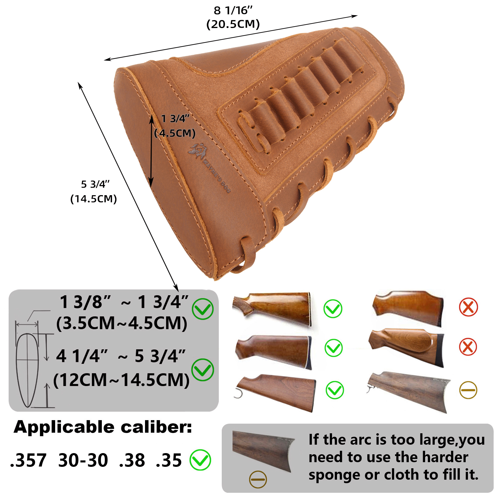 WAYNE'S DOG Leather Rifle Cheek Rest Pad Buttstock Gun Cover .357 .30/30 Hunting Shooting